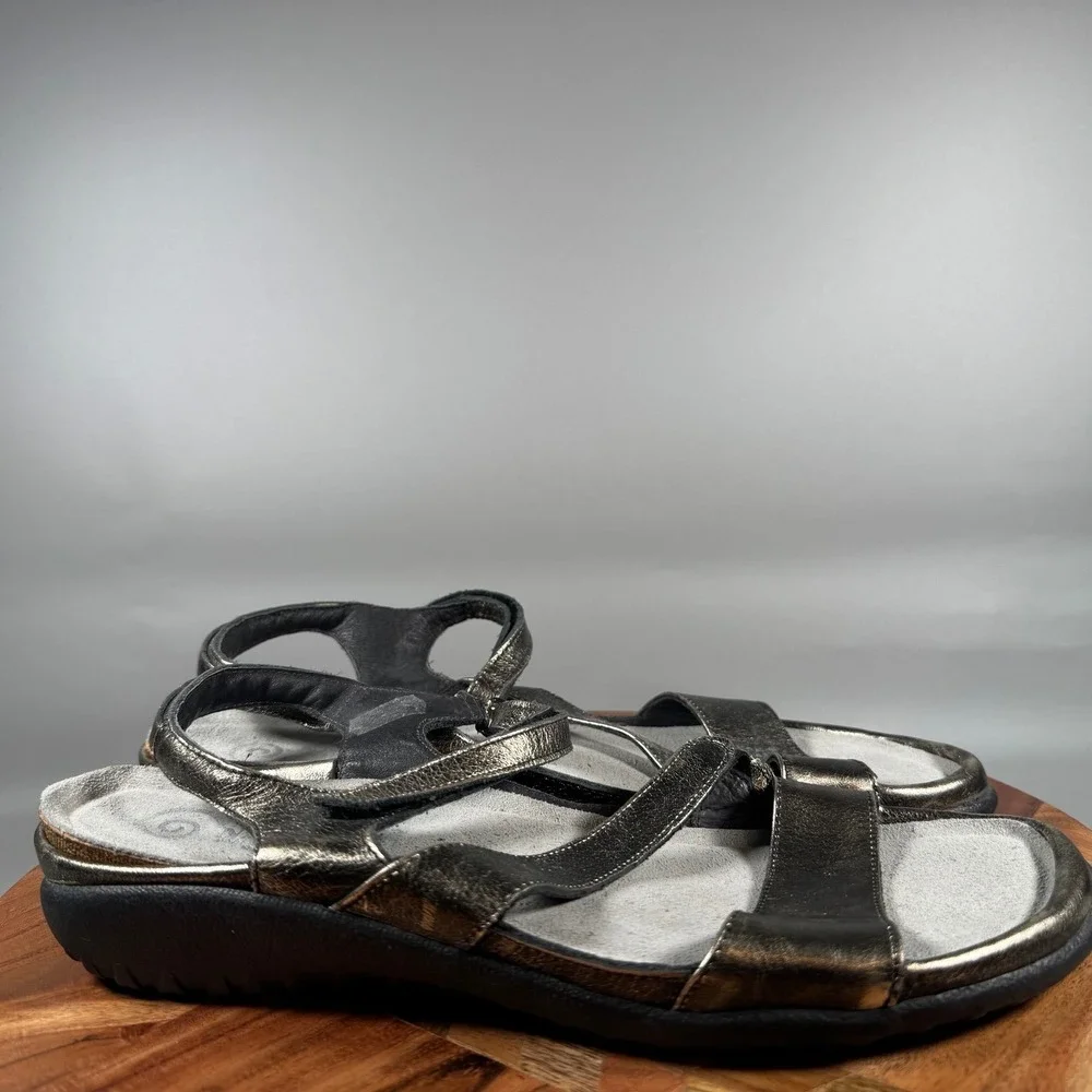 Naot Kayla Metallic Pewter Leather Strappy Wedge Sandals Womens EU 42 US 11